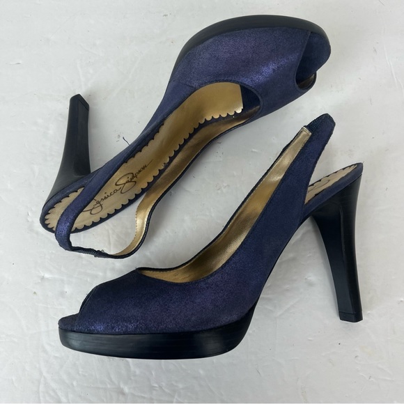 Jessica Simpson blue shimmer open-toe sling back heels-Woman’s 7.5 - Picture 1 of 13